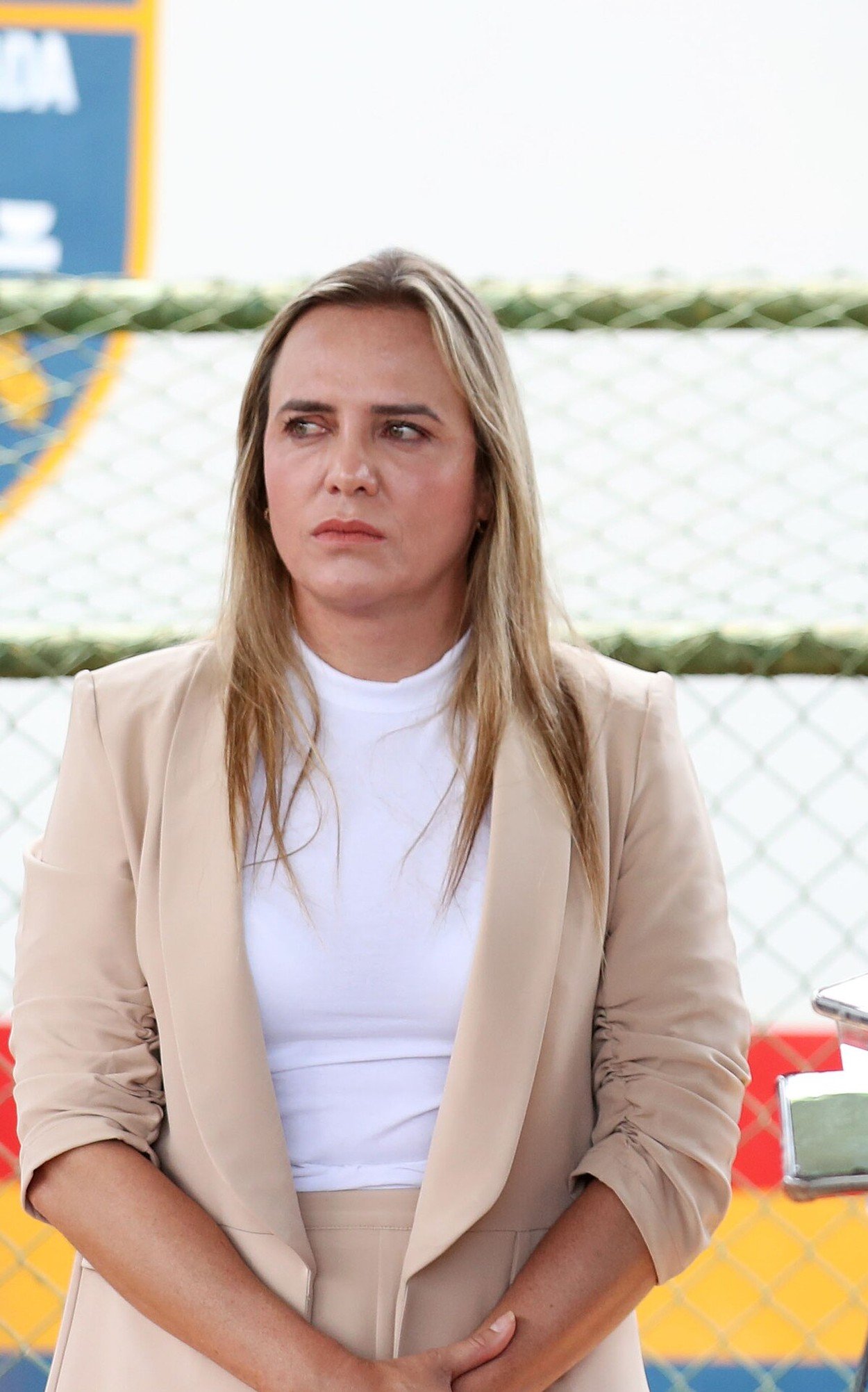 A governadora do DF, Celina Leão, durante coletiva em batalhão da PMDF