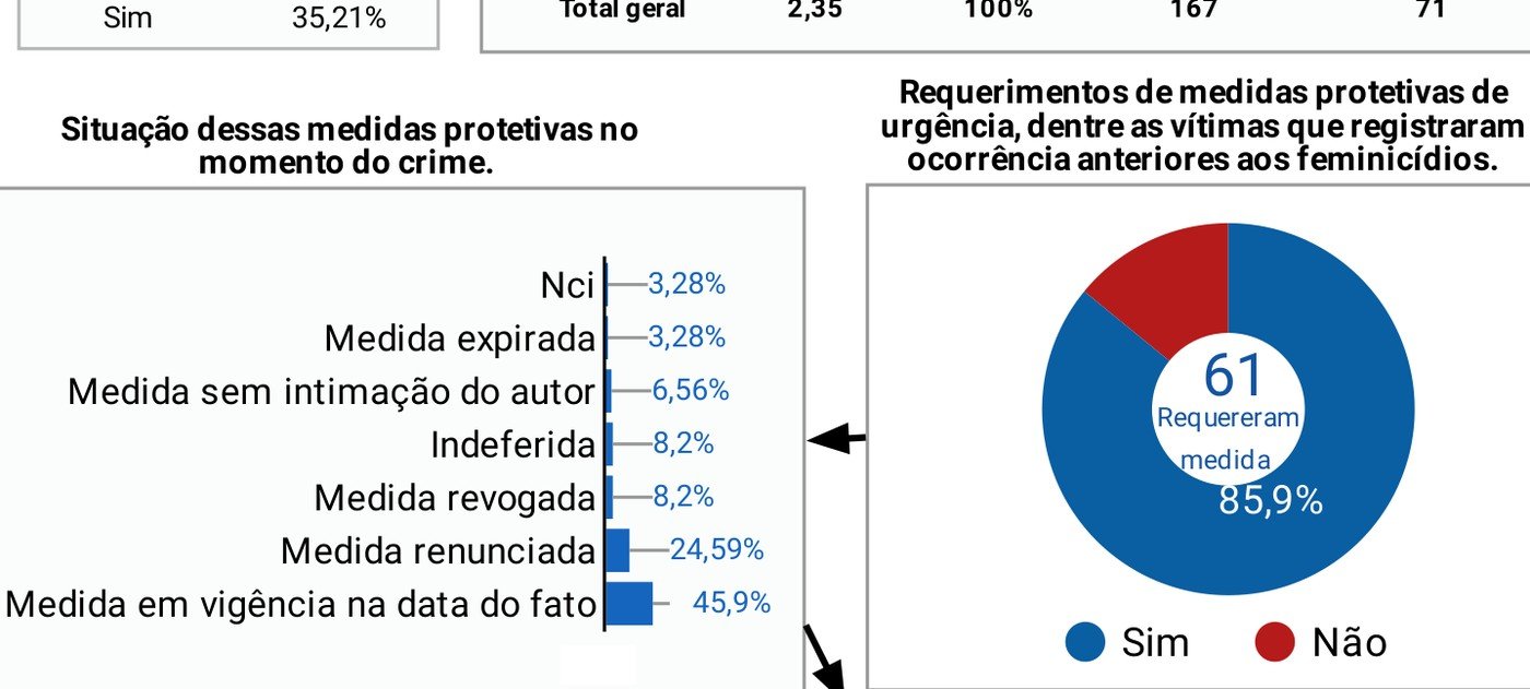 Gráfico do estudo com a situação das medidas protetivas no momento do crime e o total de 61 vítimas que requereram medida