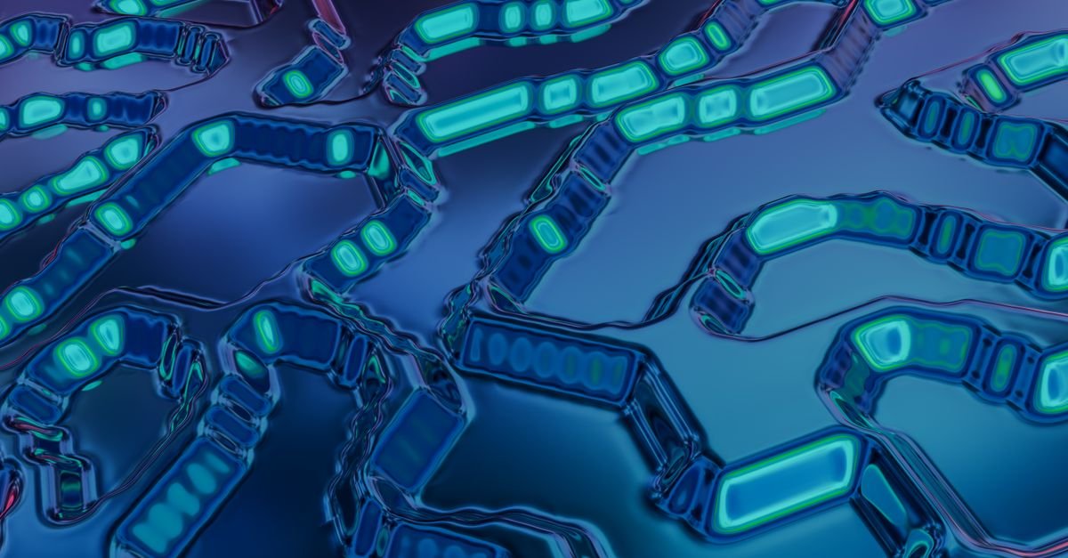 Padrão abstrato de circuitos em tons de azul e verde