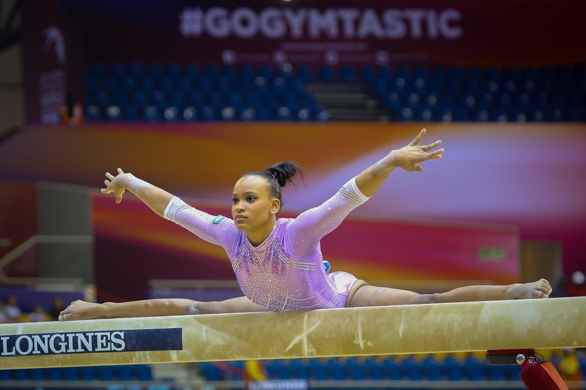 Rebeca Andrade em apresentação no Mundial de Ginástica de 2018