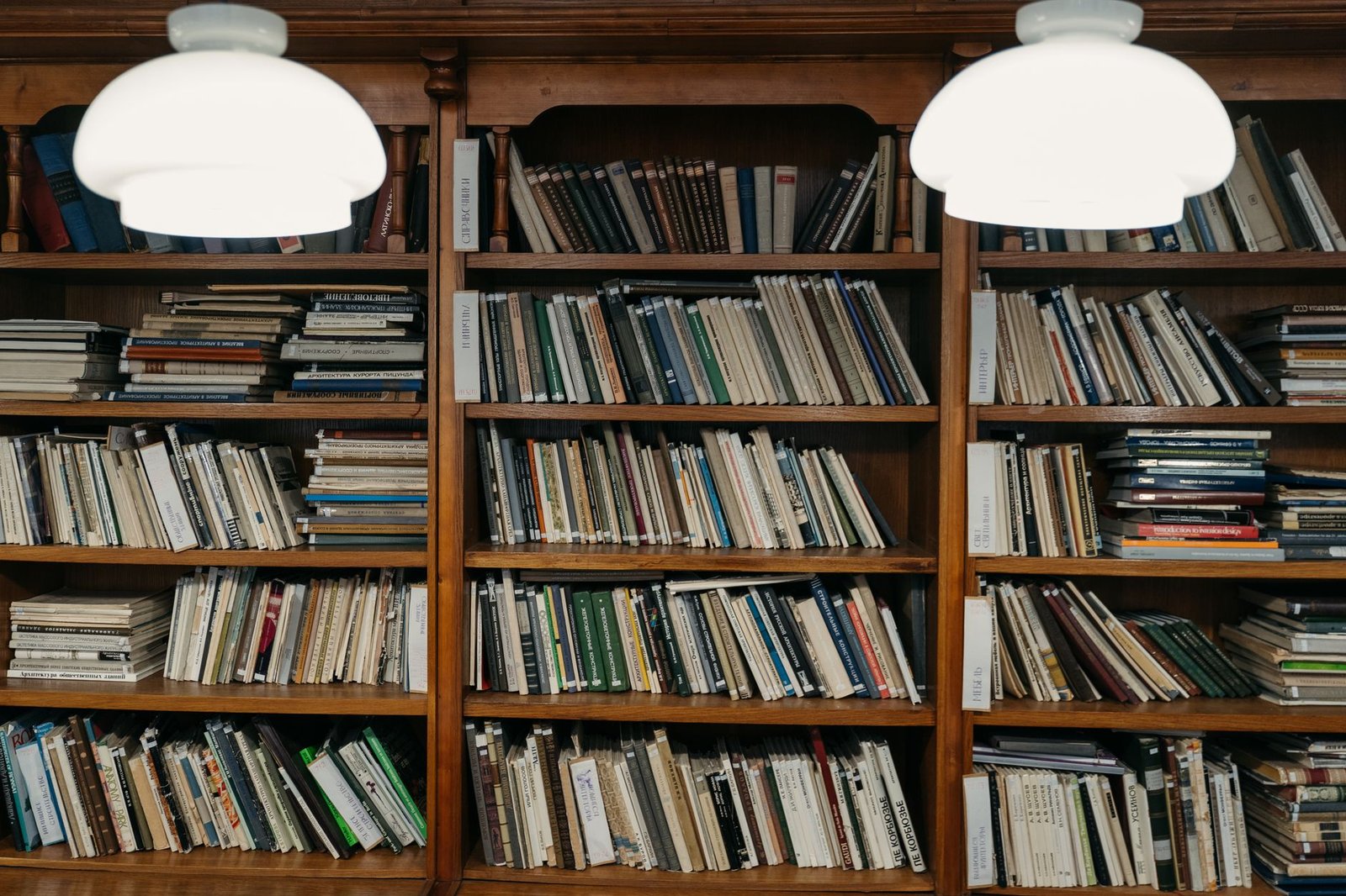 Estante de madeira com livros em uma biblioteca, foto ilustrativa